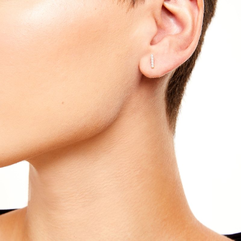Main Image 2 of 1/10 CT. T.W. Diamond Vertical Bar Stud Earrings in 10K Gold