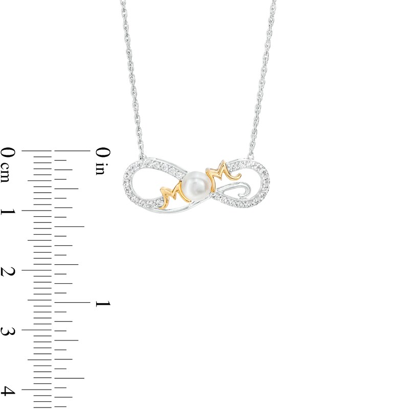 Main Image 3 of 5.0mm Freshwater Cultured Pearl and White Lab-Created Sapphire "MOM" Necklace in Sterling Silver with 10K Gold Plate