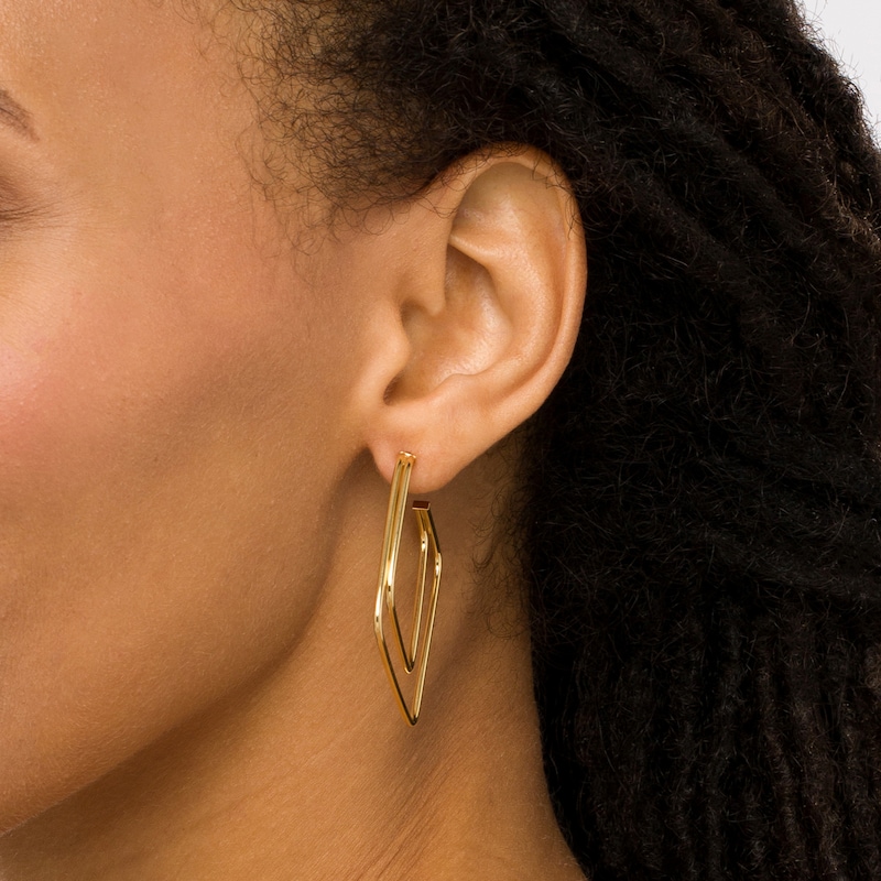Main Image 2 of Double Row Square Hoop Earrings in 10K Gold