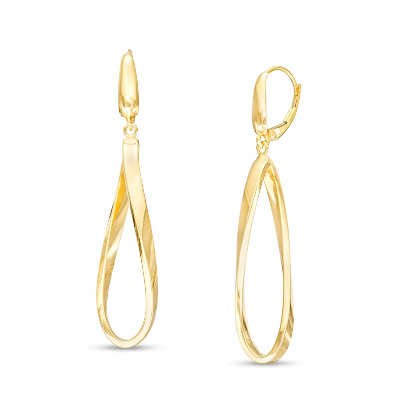Curvy Oval Dangle Drop Earrings in 10K Gold