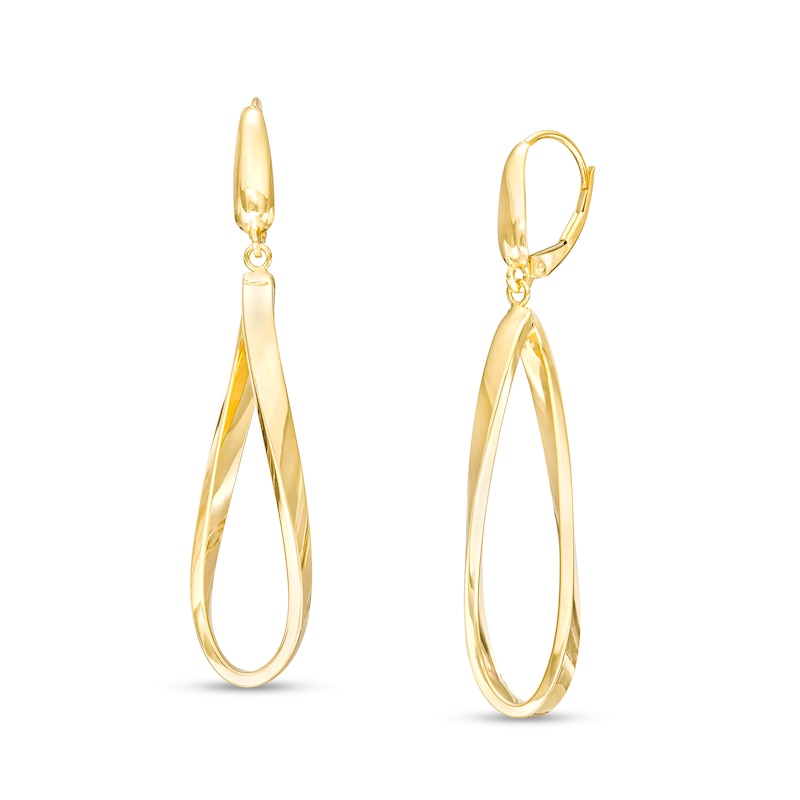 Main Image 1 of Curvy Oval Dangle Drop Earrings in 10K Gold