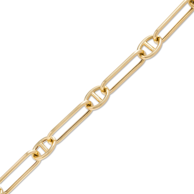 Paper Clip-Style Mariner Station Chain Bracelet in 10K Gold - 7.75"