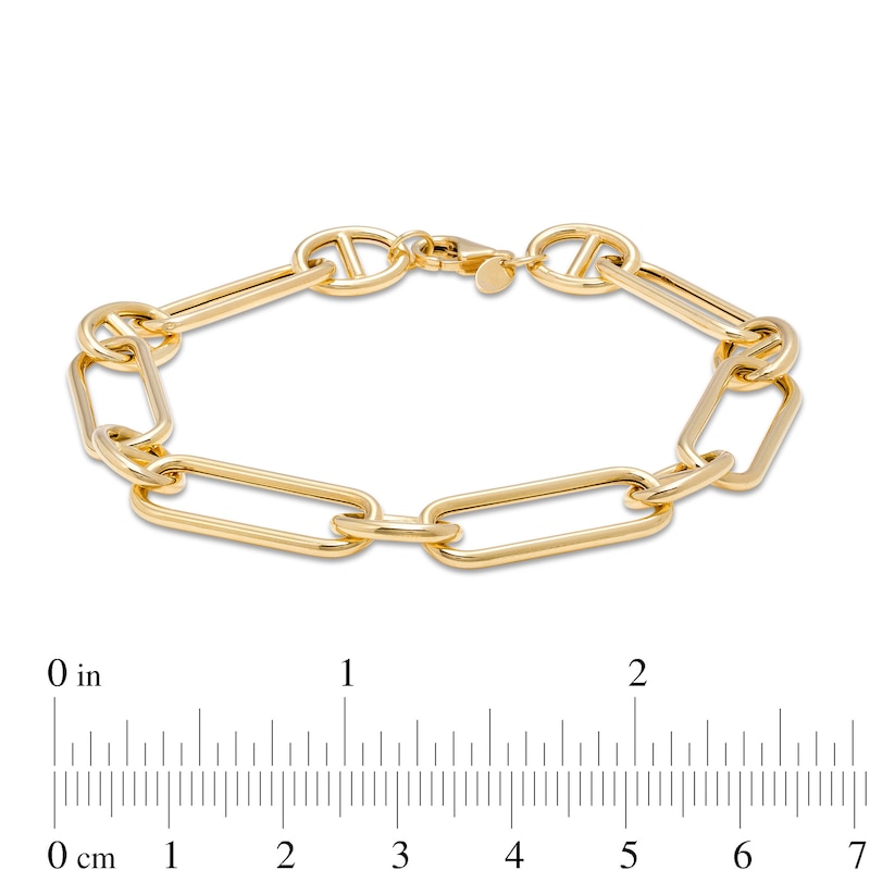 Paper Clip-Style Mariner Station Chain Bracelet in 10K Gold - 7.75"