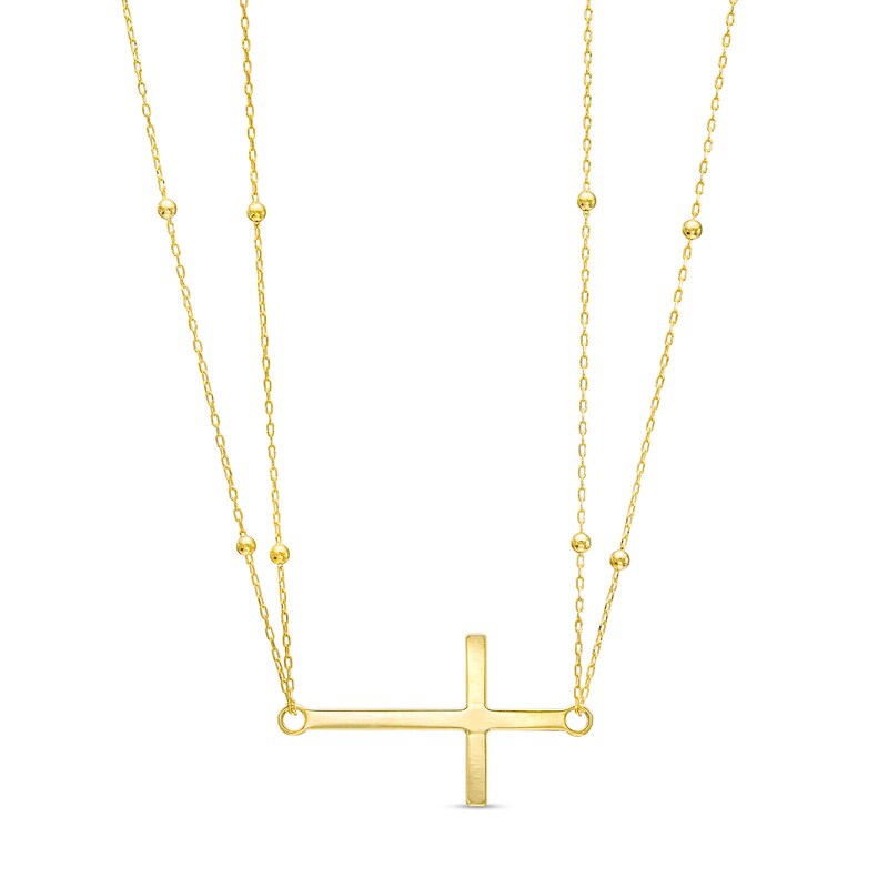 Main Image 1 of Sideways Cross Double Strand Necklace in 10K Gold