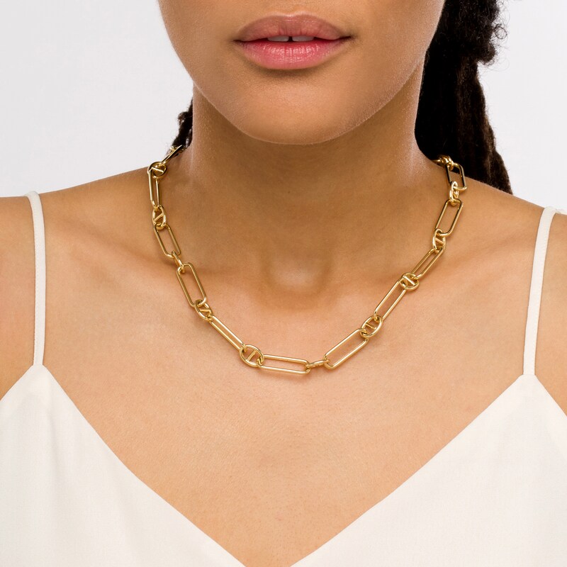 Main Image 2 of Paper Clip-Style Mariner Station Chain Necklace in 10K Gold - 18.75"
