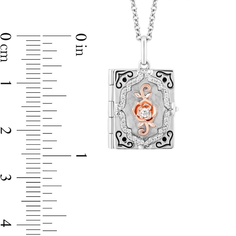 Main Image 4 of Enchanted Disney Belle 1/8 CT. T.W. Diamond Book Locket Pendant in Sterling Silver and 10K Rose Gold – 19"