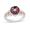 Thumbnail Image 0 of Enchanted Disney Mulan 8.0mm Rhodolite Garnet and 1/5 CT. T.W. Diamond Flower Ring in Sterling Silver and 10K Rose Gold