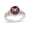 Thumbnail Image 1 of Enchanted Disney Mulan 8.0mm Rhodolite Garnet and 1/5 CT. T.W. Diamond Flower Ring in Sterling Silver and 10K Rose Gold