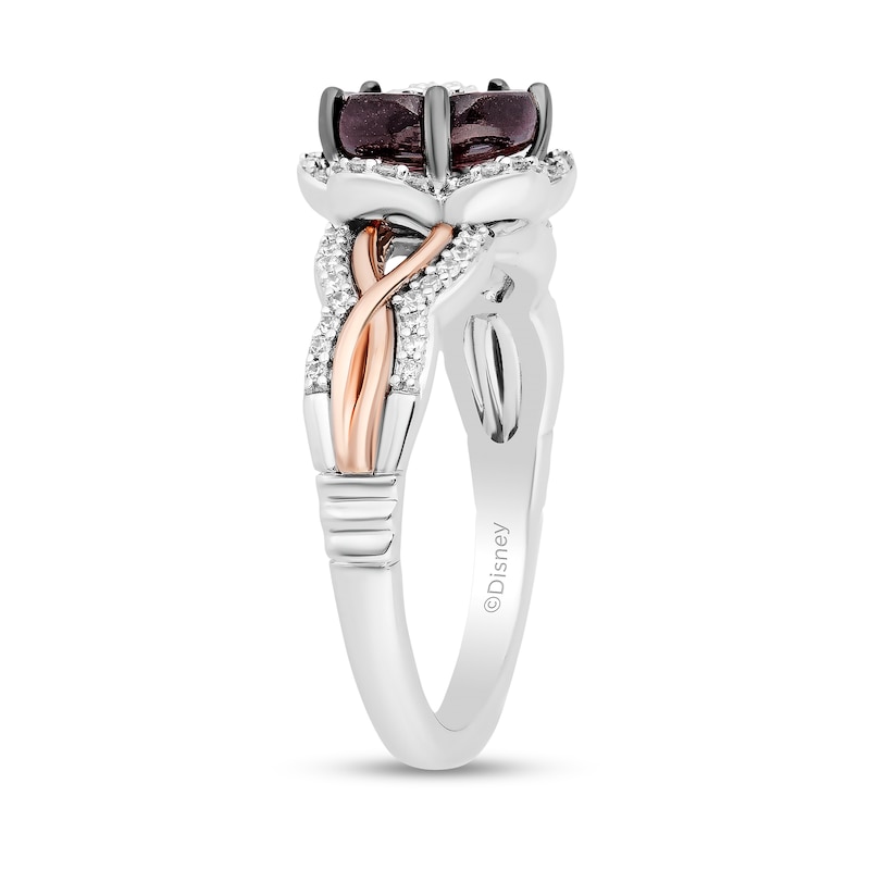 Main Image 2 of Enchanted Disney Mulan 8.0mm Rhodolite Garnet and 1/5 CT. T.W. Diamond Flower Ring in Sterling Silver and 10K Rose Gold
