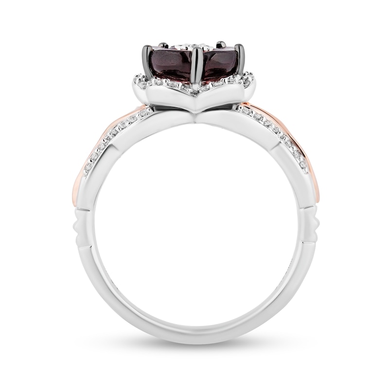 Enchanted Disney Mulan 8.0mm Rhodolite Garnet and 1/5 CT. T.W. Diamond Flower Ring in Sterling Silver and 10K Rose Gold