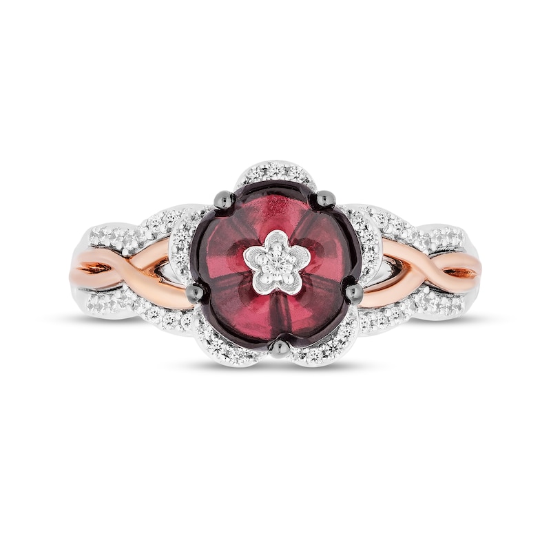 Main Image 4 of Enchanted Disney Mulan 8.0mm Rhodolite Garnet and 1/5 CT. T.W. Diamond Flower Ring in Sterling Silver and 10K Rose Gold