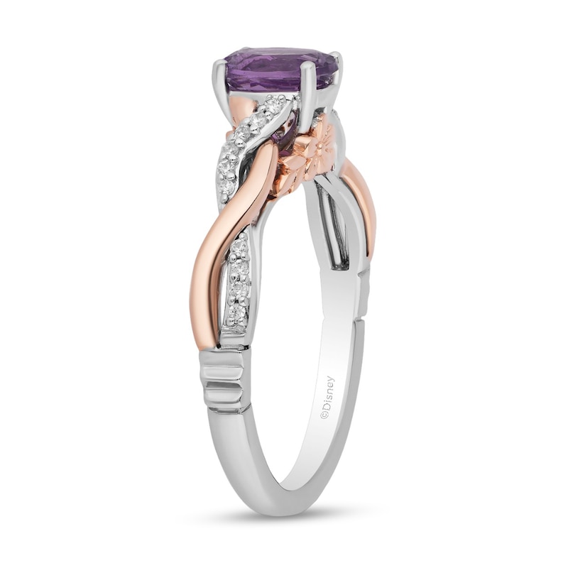 Main Image 2 of Enchanted Disney Rapunzel Oval Amethyst and 1/10 CT. T.W. Diamond Ring in Sterling Silver and 10K Rose Gold