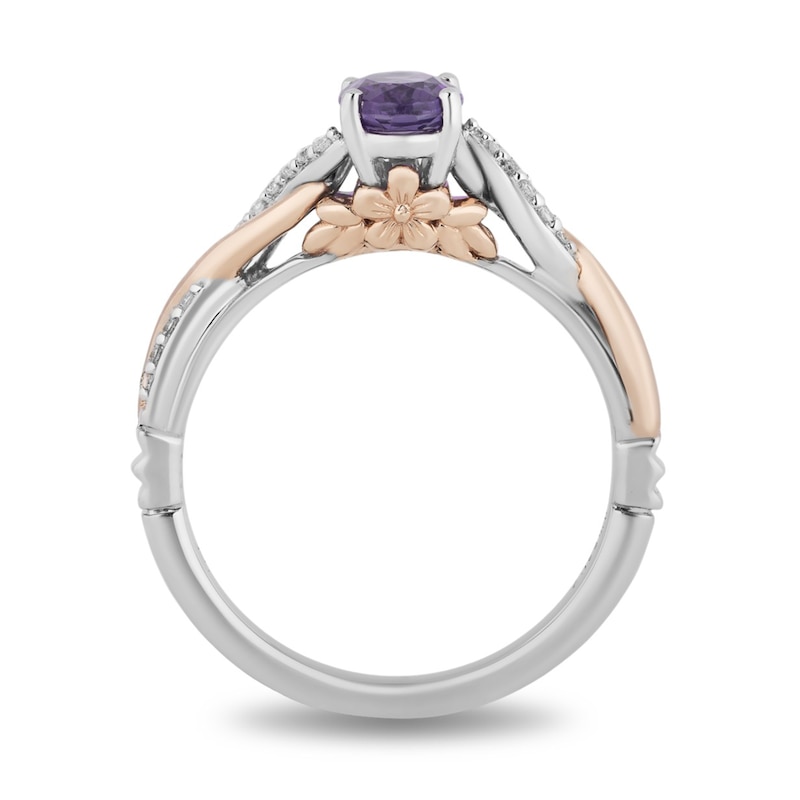 Main Image 3 of Enchanted Disney Rapunzel Oval Amethyst and 1/10 CT. T.W. Diamond Ring in Sterling Silver and 10K Rose Gold