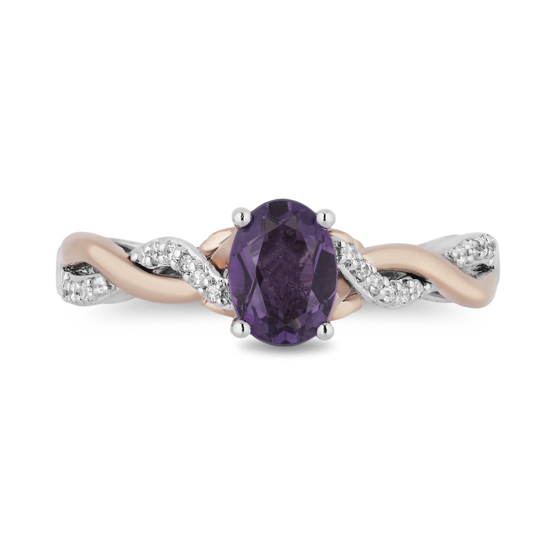 Main Image 4 of Enchanted Disney Rapunzel Oval Amethyst and 1/10 CT. T.W. Diamond Ring in Sterling Silver and 10K Rose Gold