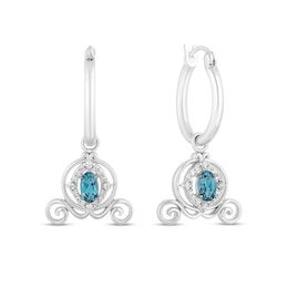 Enchanted Disney Cinderella Blue Topaz and 1/10 CT. T.W. Diamond Carriage Dangle Hoop Earrings in Sterling Silver
