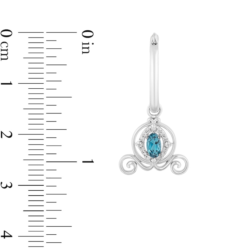 Main Image 2 of Enchanted Disney Cinderella Blue Topaz and 1/10 CT. T.W. Diamond Carriage Dangle Hoop Earrings in Sterling Silver