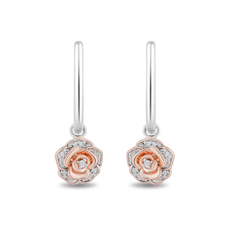 Main Image 1 of Enchanted Disney Belle 1/10 CT. T.W. Diamond Rose Drop Earrings in Sterling Silver and 10K Rose Gold