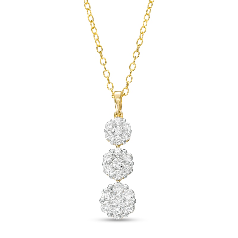 Main Image 1 of 1 CT. T.W. Multi-Diamond Graduated Flower Trio Pendant in 10K Gold