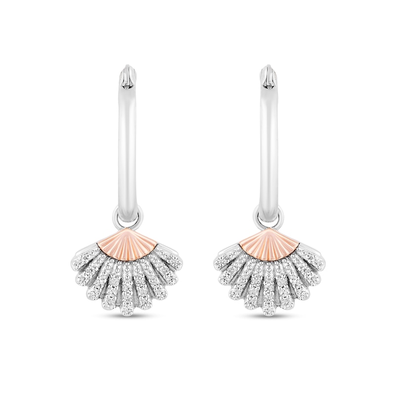 Main Image 1 of Enchanted Disney Ariel 1/8 CT. T.W. Diamond Seashell Drop Earrings in Sterling Silver and 10K Rose Gold