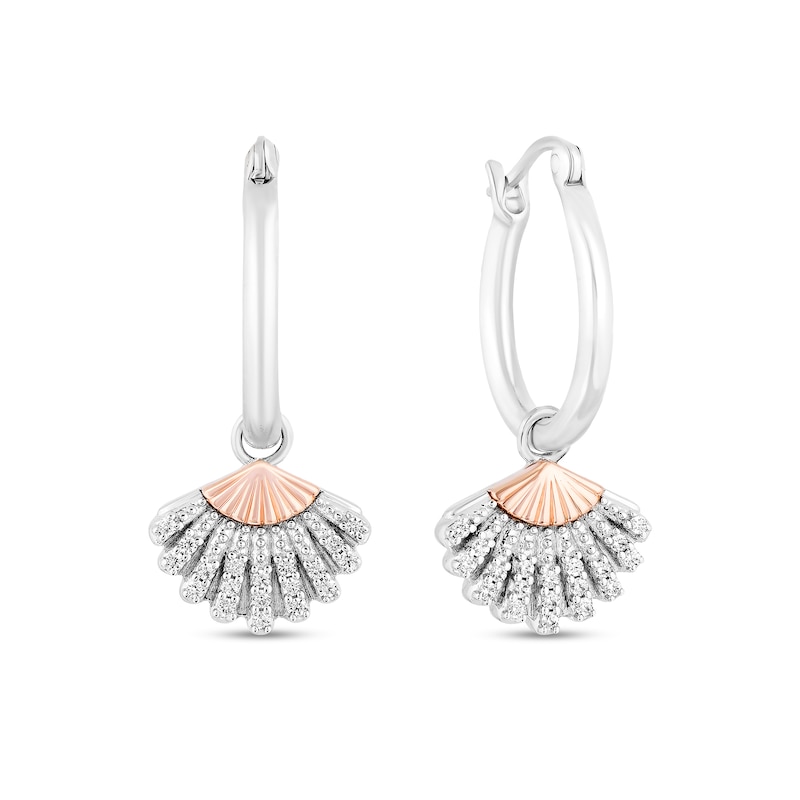 Enchanted Disney Ariel 1/8 CT. T.W. Diamond Seashell Drop Earrings in Sterling Silver and 10K Rose Gold