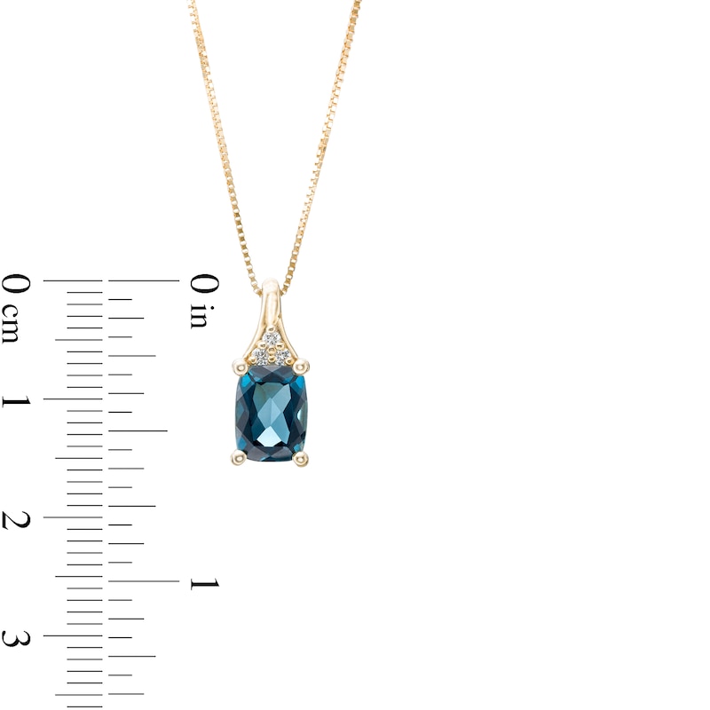 Elongated Cushion-Cut London Blue Topaz and 1/20 CT. T.W. Diamond Tri-Top Pendant in 10K Gold