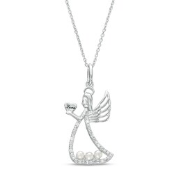 Cultured Freshwater Pearl and 1/20 CT. T.W. Diamond Angel with Love Pendant in Sterling Silver