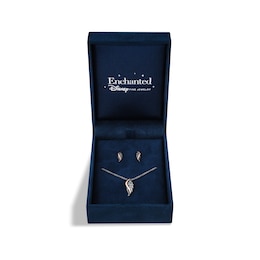 Enchanted Disney Villains Maleficent Black Diamond Pendant and Stud Earrings Set in Sterling Silver and 10K Rose Gold