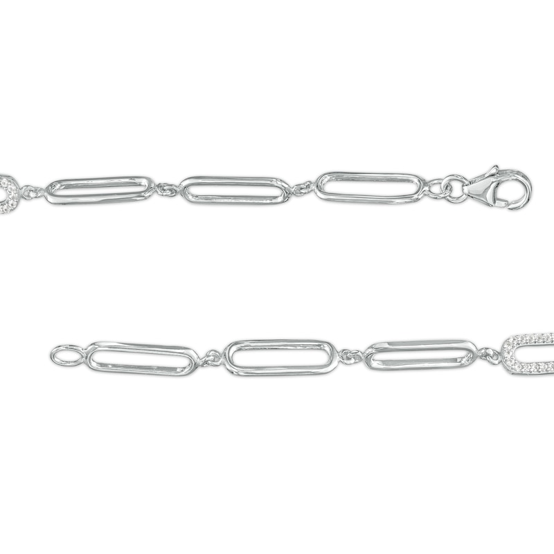 Main Image 3 of 7.0mm Ceylon Blue and White Lab-Created Sapphire Frame Paper Clip Bracelet in Sterling Silver - 7.5"