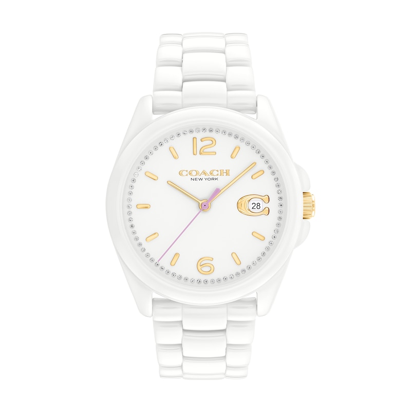 Ladies' Coach Greyson Crystal Accent White Ceramic Watch (Model: 14503925)