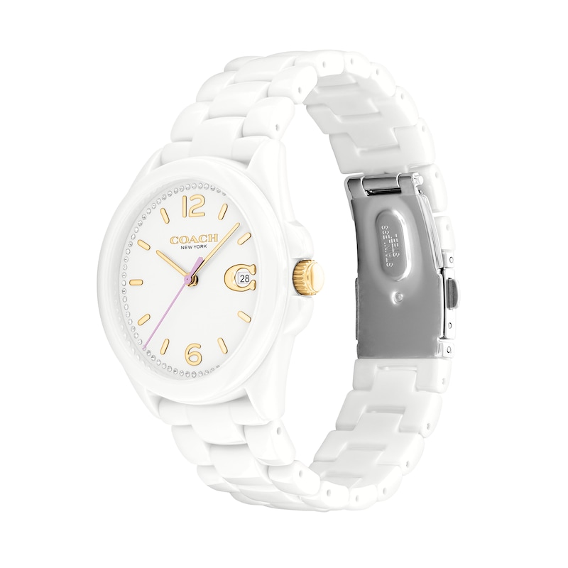 Ladies' Coach Greyson Crystal Accent White Ceramic Watch (Model: 14503925)