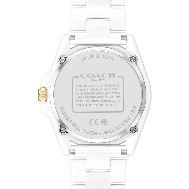 Ladies' Coach Greyson Crystal Accent White Ceramic Watch (Model: 14503925)