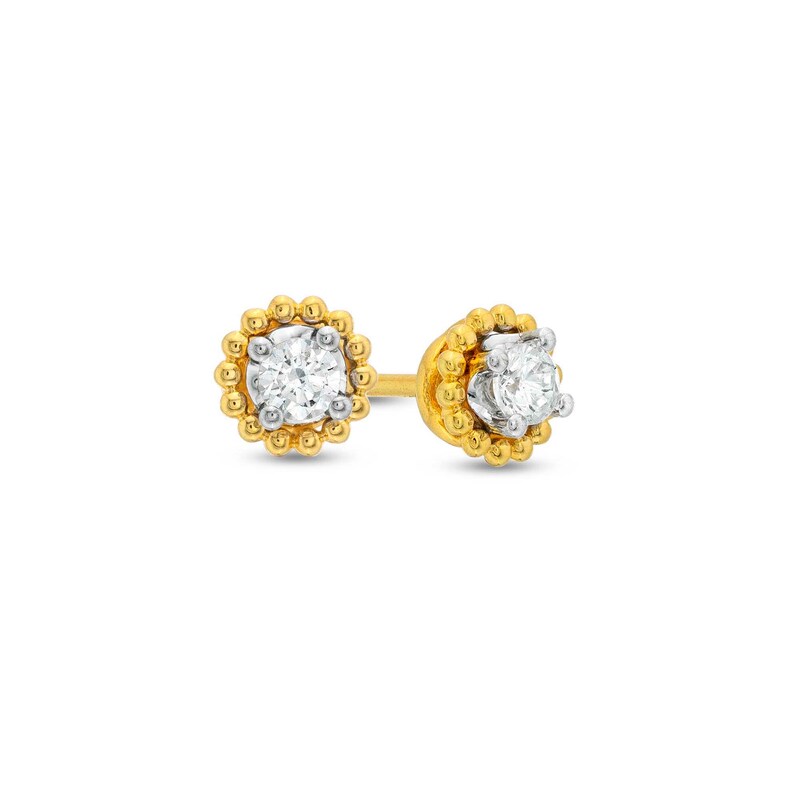 Main Image 1 of 1/6 CT. T.W. Diamond Solitaire Bead Frame Stud Earrings in 10K Gold (I/I3)
