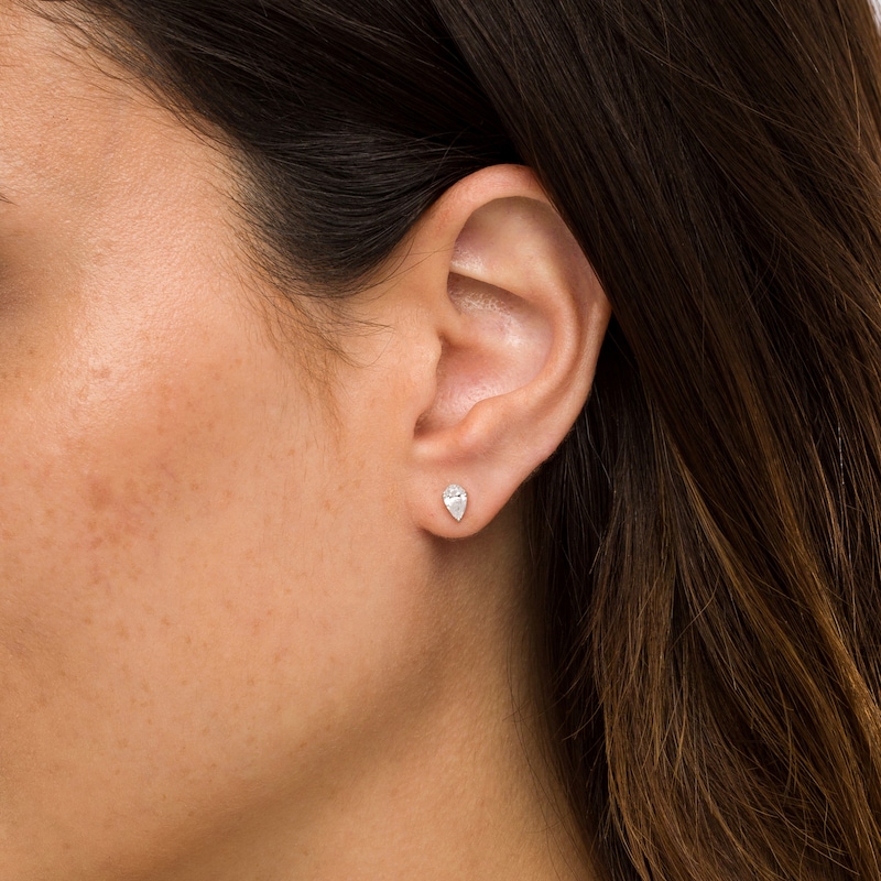 Main Image 2 of 1/2 CT. T.W. Certified Pear-Shaped Lab-Grown Diamond Solitaire Stud Earrings in 14K White Gold (F/SI2)