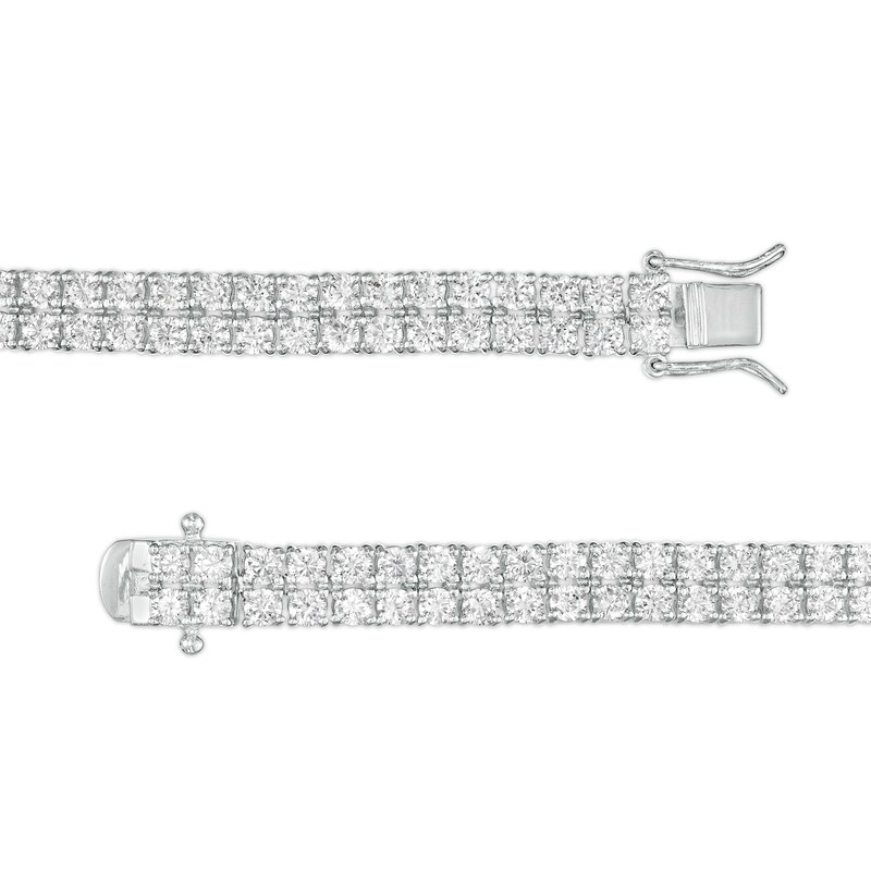 Main Image 3 of White Lab-Created Sapphire Double Row Tennis Bracelet in Sterling Silver - 7.5"