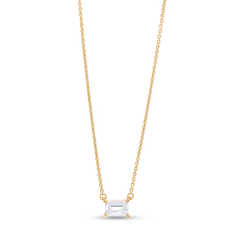 Main Image 1 of 1/3 CT. Certified Emerald-Cut Lab-Grown Diamond Solitaire Necklace in 14K Gold (F/SI2)