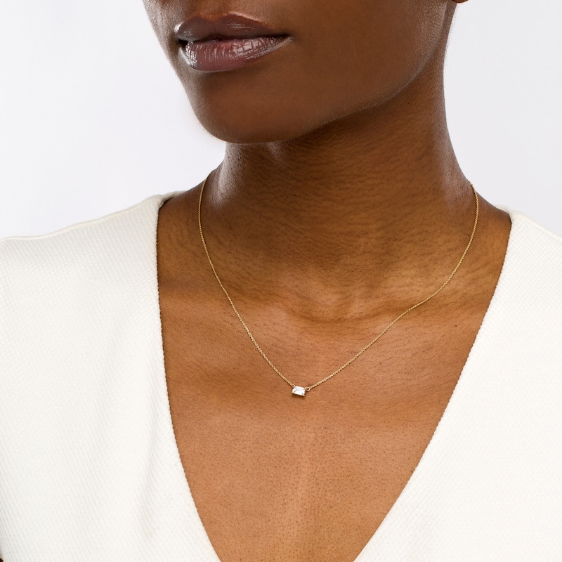 Main Image 2 of 1/3 CT. Certified Emerald-Cut Lab-Grown Diamond Solitaire Necklace in 14K Gold (F/SI2)