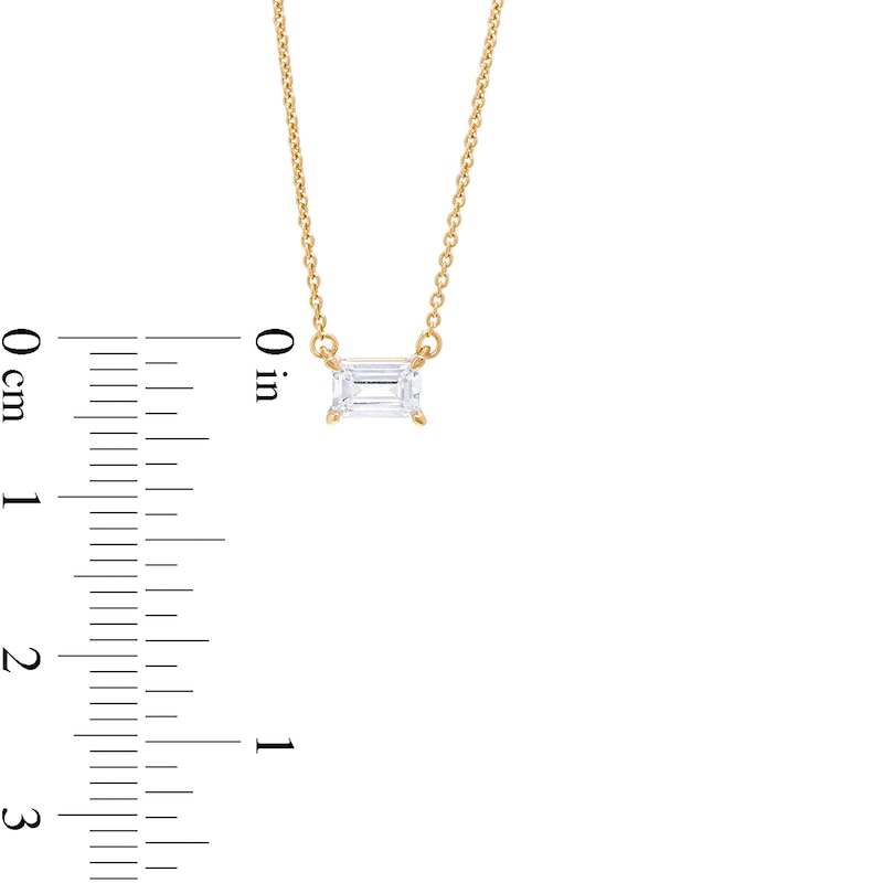 Main Image 3 of 1/3 CT. Certified Emerald-Cut Lab-Grown Diamond Solitaire Necklace in 14K Gold (F/SI2)