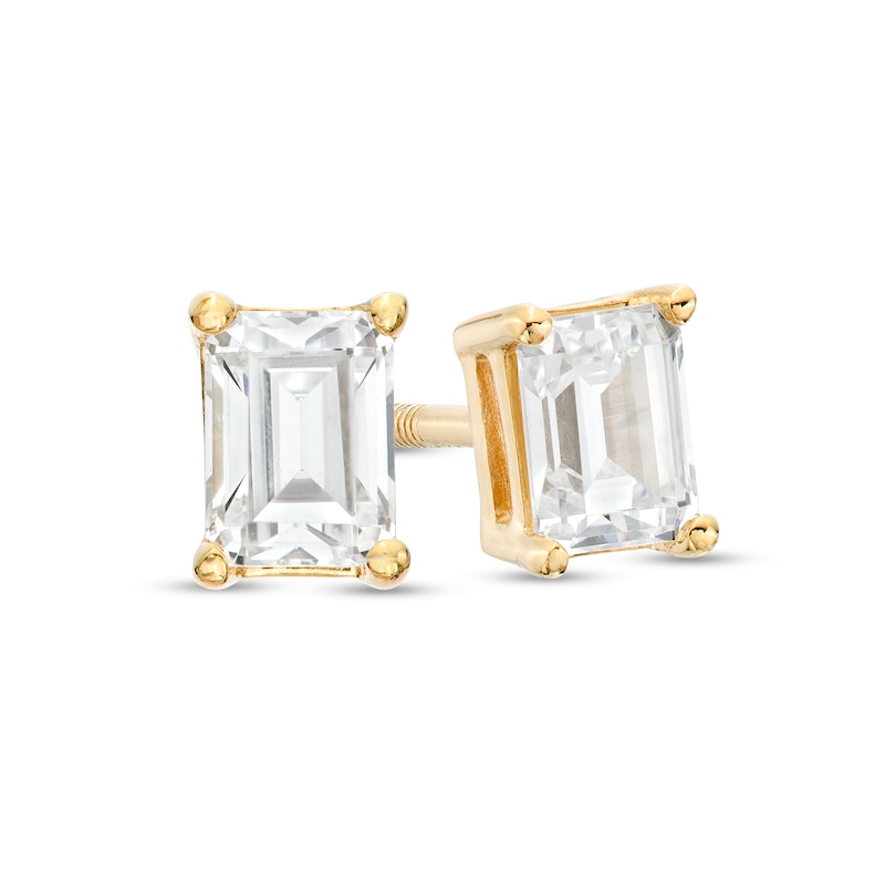 Main Image 1 of 1/2 CT. T.W. Certified Emerald-Cut Lab-Grown Diamond Solitaire Stud Earrings in 14K Gold (F/SI2)