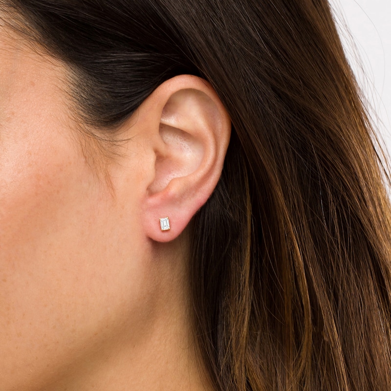 Main Image 2 of 1/2 CT. T.W. Certified Emerald-Cut Lab-Grown Diamond Solitaire Stud Earrings in 14K Gold (F/SI2)