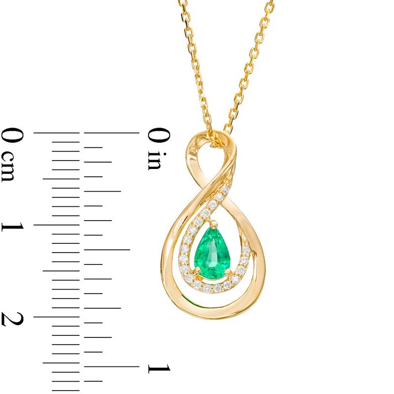Main Image 3 of Pear-Shaped Emerald and 1/8 CT. T.W. Diamond Infinity Pendant in 10K Gold