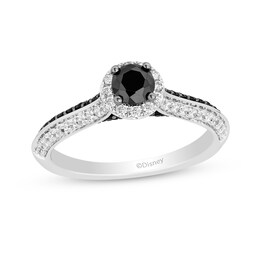 Enchanted Disney Villains Cruella 1 CT. T.W. Black and White Diamond and Garnet Engagement Ring in 14K White Gold