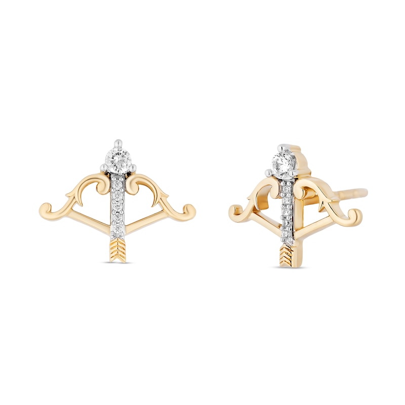 Collector's Edition Enchanted Disney Brave 10th Anniversary 1/10 CT. T.W. Diamond Arrow Stud Earrings in 10K Gold