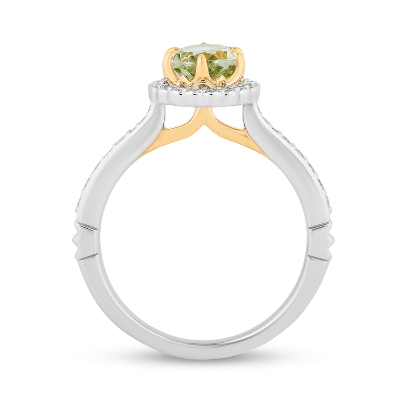 Main Image 3 of Enchanted Disney Tiana Oval Green Quartz and 1/3 CT. T.W. Diamond Claw Prong Engagement Ring in 14K Two-Tone Gold