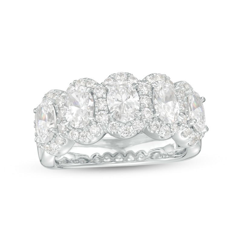 Main Image 1 of 3 CT. T.W. Certified Oval Lab-Grown Diamond Frame Five Stone Ring in 14K White Gold (F/VS2)