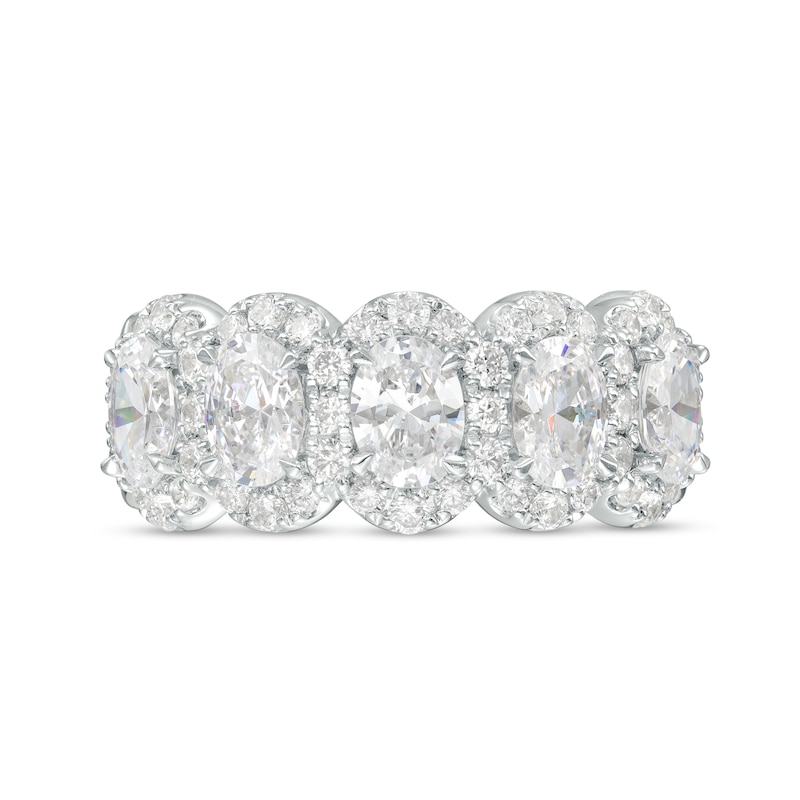 Main Image 3 of 3 CT. T.W. Certified Oval Lab-Grown Diamond Frame Five Stone Ring in 14K White Gold (F/VS2)