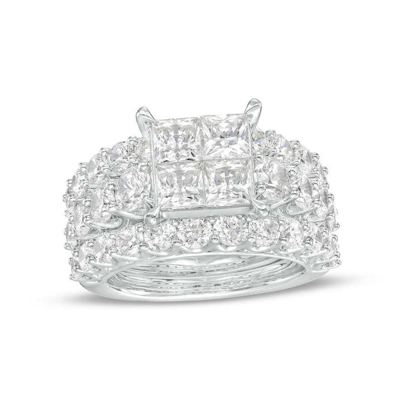 Main Image 1 of 5 CT. T.W. Quad Certified Princess-Cut Lab-Grown Diamond Three Piece Bridal Set in 14K White Gold (F/VS2)