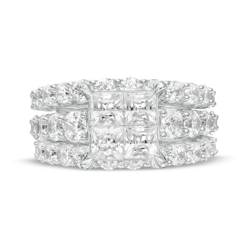 Main Image 3 of 5 CT. T.W. Quad Certified Princess-Cut Lab-Grown Diamond Three Piece Bridal Set in 14K White Gold (F/VS2)
