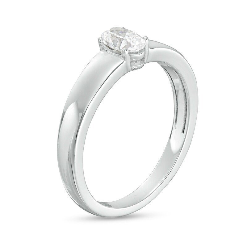 Main Image 2 of 1/2 CT. Certified Oval Lab-Grown Diamond Solitaire Wedding Band in 14K White Gold (F/VS2)