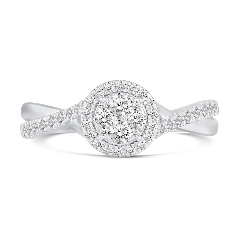 Main Image 3 of 1/2 CT. T.W. Multi-Diamond Frame Twist Shank Engagement Ring in 14K White Gold