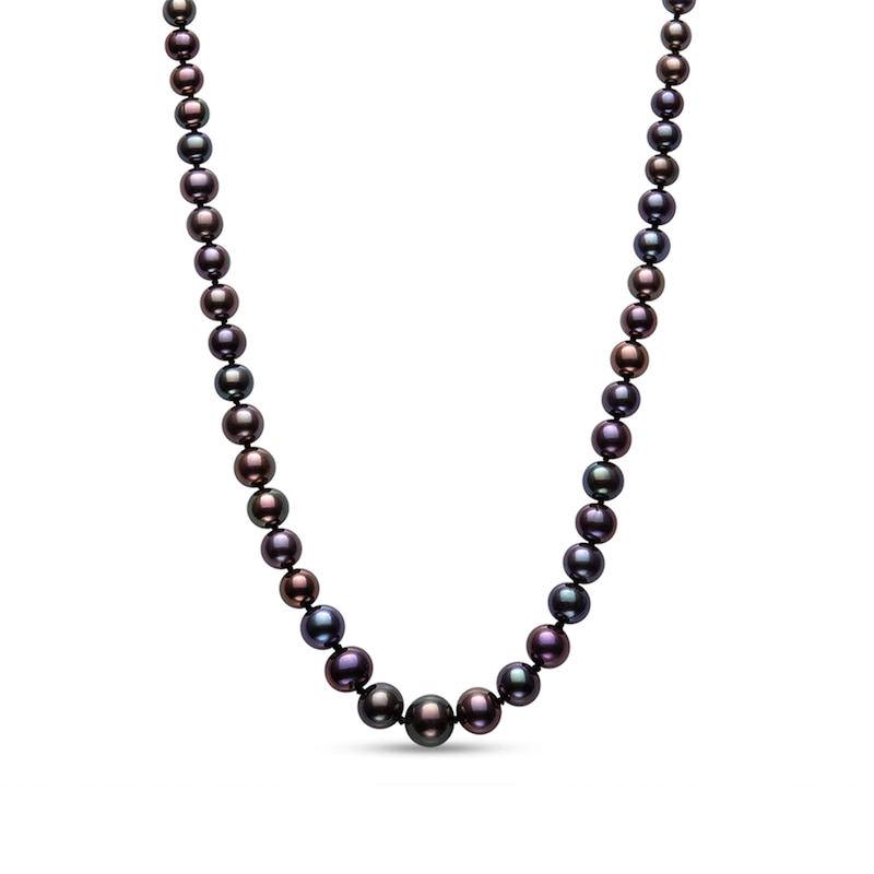 3.0-7.0mm Dyed Black Cultured Freshwater Pearl Graduated Necklace in Sterling Silver